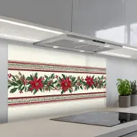 KitchenYeah Spatscherm 120x60 cm - Zelfklevende achterwand Kerststrook - Poinsettia - Rood - Groen - Keuken muurbeschermer - Spatwand fornuis