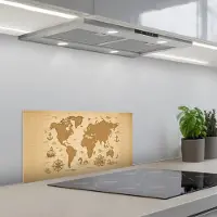 KitchenYeah Spatscherm 60x30 cm - Zelfklevende achterwand Wereldkaart - Decoratief - Avontuurlijk - Keuken muurbeschermer - Spatwand fornuis
