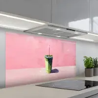 KitchenYeah Spatscherm 120x60 cm - Zelfklevende achterwand Beker - Rietje - Minimalistisch - Groen - Keuken muurbeschermer - Spatwand fornuis