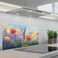 KitchenYeah Spatscherm 80x40 cm - Zelfklevende achterwand Weide - Bloemen - Kleurrijk - Keuken muurbeschermer - Spatwand fornuis