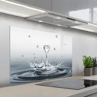 KitchenYeah Spatscherm 100x65 cm - Zelfklevende achterwand Abstract - Modern - Water - Hart - Keuken muurbeschermer - Spatwand fornuis