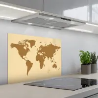 KitchenYeah Spatscherm 70x55 cm - Zelfklevende achterwand Wereldkaart -Windroos - Bruin - Keuken muurbeschermer - Spatwand fornuis