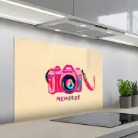 KitchenYeah Spatscherm 100x65 cm - Zelfklevende achterwand Camera - Memories - Roze - Geschilderd - Keuken muurbeschermer - Spatwand fornuis