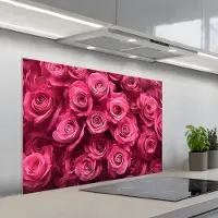 KitchenYeah Spatscherm 100x65 cm - Zelfklevende achterwand Rozen - Pink - Bloem - Keuken muurbeschermer - Spatwand fornuis