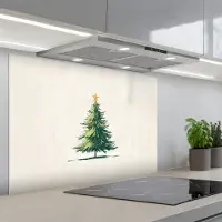 KitchenYeah Spatscherm 90x60 cm - Zelfklevende achterwand Kerstboom - Illustratie - Ster - Sneeuw - Keuken muurbeschermer - Spatwand fornuis
