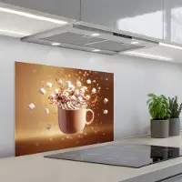 KitchenYeah Spatscherm 70x55 cm - Zelfklevende achterwand Chocomelk - Drinken - Warm - Bruin - Keuken muurbeschermer - Spatwand fornuis