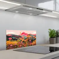 KitchenYeah Spatscherm 70x30 cm - Zelfklevende achterwand Zonsondergang - Bergvallei - Contrast - Keuken muurbeschermer - Spatwand fornuis