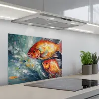 KitchenYeah Spatscherm 70x50 cm - Zelfklevende achterwand Vissen - Water - Dieren - Kunst - Olieverf - Keuken muurbeschermer - Spatwand fornuis