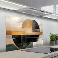 KitchenYeah Spatscherm 100x65 cm - Zelfklevende achterwand Abstract - Goud - Brons - Groen - Vormen - Modern - Keuken muurbeschermer - Spatwand fornuis