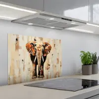 KitchenYeah Spatscherm 70x50 cm - Zelfklevende achterwand Olifant - Slurf - Mozaïek - Abstract - Keuken muurbeschermer - Spatwand fornuis