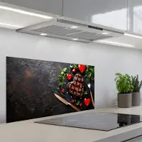 KitchenYeah Spatscherm 90x45 cm - Zelfklevende achterwand Steak - Hart - Bestek - Keuken muurbeschermer - Spatwand fornuis