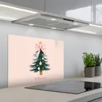 KitchenYeah Spatscherm 70x50 cm - Zelfklevende achterwand Christmas Season - Kerst - Kerstboom - Roze - Keuken muurbeschermer - Spatwand fornuis