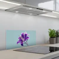 KitchenYeah Spatscherm 70x30 cm - Zelfklevende achterwand Lelie - Bloem - Paars - Stippen - Keuken muurbeschermer - Spatwand fornuis