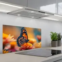 KitchenYeah Spatscherm 90x45 cm - Zelfklevende achterwand Vlinder - Dieren - Kleurrijk - Natuur - Bloemen - Keuken muurbeschermer - Spatwand fornuis