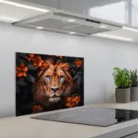 KitchenYeah Spatscherm 60x45 cm - Zelfklevende achterwand Leeuw - Dieren portret - Natuur - Bloemen - Dier - Keuken muurbeschermer - Spatwand fornuis