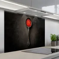 KitchenYeah Spatscherm 100x75 cm - Zelfklevende achterwand Zwart - Lepel - Caviar - Keuken muurbeschermer - Spatwand fornuis