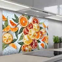 KitchenYeah Spatscherm 120x80 cm - Zelfklevende achterwand Schijfjes - Fruit - Oranje - Mozaïek - Keuken muurbeschermer - Spatwand fornuis