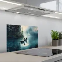 KitchenYeah Spatscherm 60x40 cm - Zelfklevende achterwand Bos - Water - Eenden - Mistig - Keuken muurbeschermer - Spatwand fornuis
