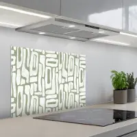 KitchenYeah Spatscherm 70x50 cm - Zelfklevende achterwand Groen - Wit - Kronkelen - Keuken muurbeschermer - Spatwand fornuis