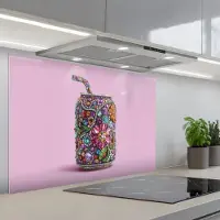 KitchenYeah Spatscherm 90x60 cm - Zelfklevende achterwand Frisdrankblikje - Bloemenpatroon - Edelstenen - Kleurrijk - Keuken muurbeschermer - Spatwand fornuis