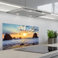 KitchenYeah Spatscherm 90x45 cm - Zelfklevende achterwand Strand - Zonsondergang - Natuur - Zee - Landschap - Keuken muurbeschermer - Spatwand fornuis