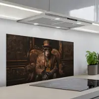 KitchenYeah Spatscherm 100x50 cm - Zelfklevende achterwand Chimpansee - Stoel - Pak - Bruin - Keuken muurbeschermer - Spatwand fornuis