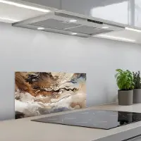 KitchenYeah Spatscherm 70x30 cm - Zelfklevende achterwand Abstract - Kunst - Verf - Beige - Modern - Keuken muurbeschermer - Spatwand fornuis