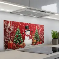 KitchenYeah Spatscherm 100x50 cm - Zelfklevende achterwand Feestvreugde - Winterbos - Kleurrijk - Keuken muurbeschermer - Spatwand fornuis