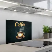 KitchenYeah Spatscherm 60x45 cm - Zelfklevende achterwand Koffie - Schotel - Koffiebonen - Retro - Keuken muurbeschermer - Spatwand fornuis