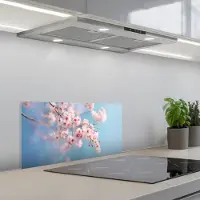 KitchenYeah Spatscherm 60x30 cm - Zelfklevende achterwand Takken - Bloesems - Roze - Keuken muurbeschermer - Spatwand fornuis