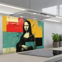 KitchenYeah Spatscherm 80x55 cm - Zelfklevende achterwand Vrouw - Kleurvlakken - Klassieke schilderkunst - Keuken muurbeschermer - Spatwand fornuis