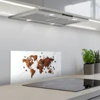KitchenYeah Spatscherm 70x30 cm - Zelfklevende achterwand Wereldkaart - Koffie - Marmer print - Keuken muurbeschermer - Spatwand fornuis