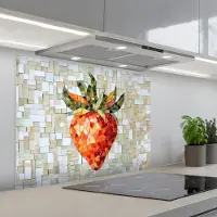 KitchenYeah Spatscherm 90x70 cm - Zelfklevende achterwand Aardbei - Rood - Mozaïek - Fruit - Keuken muurbeschermer - Spatwand fornuis