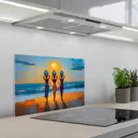 KitchenYeah Spatscherm 60x40 cm - Zelfklevende achterwand Vrouwen - Strand - Zondsondergang - Keuken muurbeschermer - Spatwand fornuis