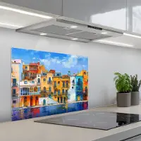 KitchenYeah Spatscherm 70x55 cm - Zelfklevende achterwand Architectuur - Kleurrijk - Kunst - Modern - Keuken muurbeschermer - Spatwand fornuis