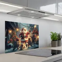 KitchenYeah Spatscherm 70x50 cm - Zelfklevende achterwand Kerstvreugde - Sneeuw - Kleurrijk - Keuken muurbeschermer - Spatwand fornuis