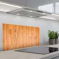 KitchenYeah Spatscherm 90x45 cm - Zelfklevende achterwand Houtstructuur - Print van hout - Bestek - Soep - Keuken muurbeschermer - Spatwand fornuis