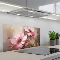 KitchenYeah Spatscherm 90x45 cm - Zelfklevende achterwand Bloemen - Roze - Kunst - Watercolor - Keuken muurbeschermer - Spatwand fornuis