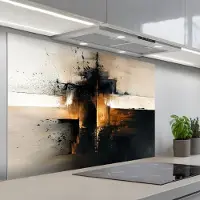 KitchenYeah Spatscherm 120x80 cm - Zelfklevende achterwand Modern - Zwart - Verf - Goud - Keuken muurbeschermer - Spatwand fornuis