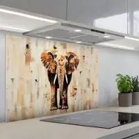 KitchenYeah Spatscherm 80x55 cm - Zelfklevende achterwand Olifant - Slurf - Mozaïek - Abstract - Keuken muurbeschermer - Spatwand fornuis