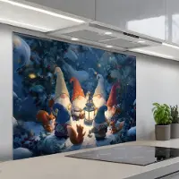 KitchenYeah Spatscherm 100x75 cm - Zelfklevende achterwand Winter - Gnooms - Eekhoorns - Meerkleurig - Keuken muurbeschermer - Spatwand fornuis