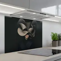 KitchenYeah Spatscherm 90x70 cm - Zelfklevende achterwand Zwarte - Hoed - Vrouw - Keuken muurbeschermer - Spatwand fornuis