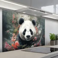 KitchenYeah Spatscherm 120x80 cm - Zelfklevende achterwand Panda - Wilde dieren - Bloemen - Natuur - Keuken muurbeschermer - Spatwand fornuis