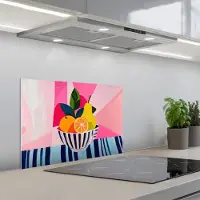 KitchenYeah Spatscherm 60x40 cm - Zelfklevende achterwand Fruit - Abstracte achtergrond - Roze - Keuken muurbeschermer - Spatwand fornuis