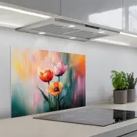 KitchenYeah Spatscherm 70x55 cm - Zelfklevende achterwand Dromerig - Bloemen - Verfijnde details - Keuken muurbeschermer - Spatwand fornuis