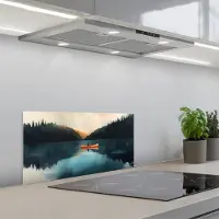 KitchenYeah Spatscherm 70x30 cm - Zelfklevende achterwand Bossen - Meer - Kano - Oranje - Keuken muurbeschermer - Spatwand fornuis