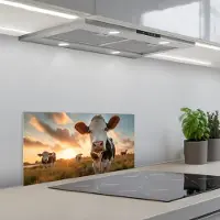 KitchenYeah Spatscherm 60x30 cm - Zelfklevende achterwand Koe - Weiland - Dieren portret - Natuur - Koeien - Keuken muurbeschermer - Spatwand fornuis