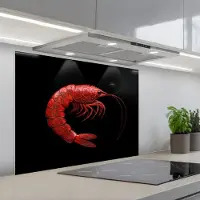 KitchenYeah Spatscherm 80x60 cm - Zelfklevende achterwand Garnaal - Rood - Dieren - Keuken muurbeschermer - Spatwand fornuis
