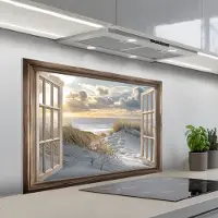 KitchenYeah Spatscherm 100x65 cm - Zelfklevende achterwand Doorkijk - Strand - Duinen - Zee - Natuur - Keuken muurbeschermer - Spatwand fornuis