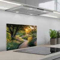 KitchenYeah Spatscherm 60x40 cm - Zelfklevende achterwand Pad - Bloemen - Park - Keuken muurbeschermer - Spatwand fornuis